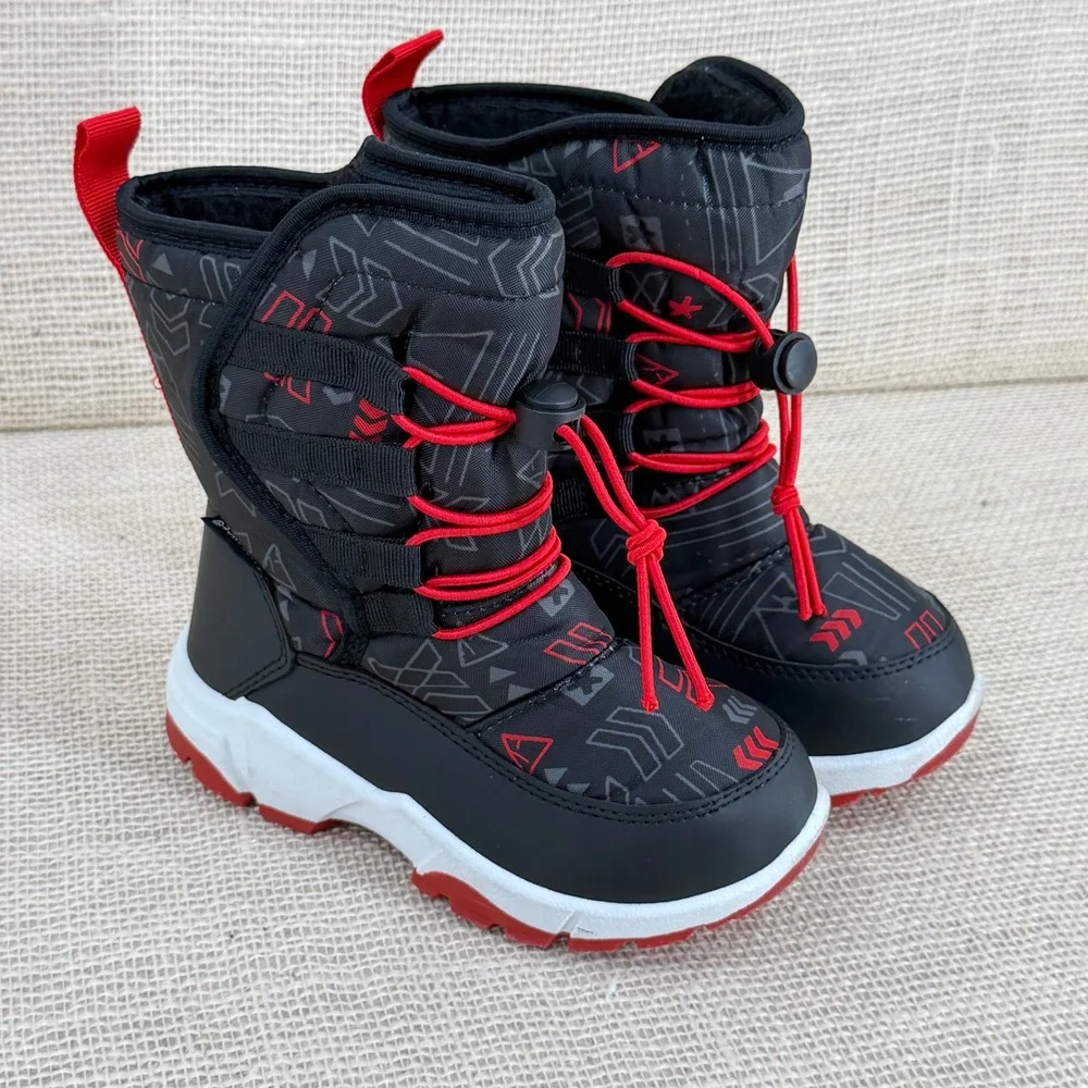 Merence Kids Black Red Faux Fur Lined Snow Boots Size EU 28 US 11 Toddler